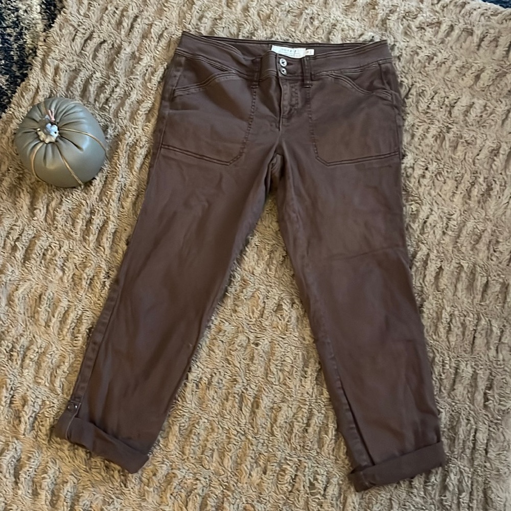 Brown twill cuffed crop pants